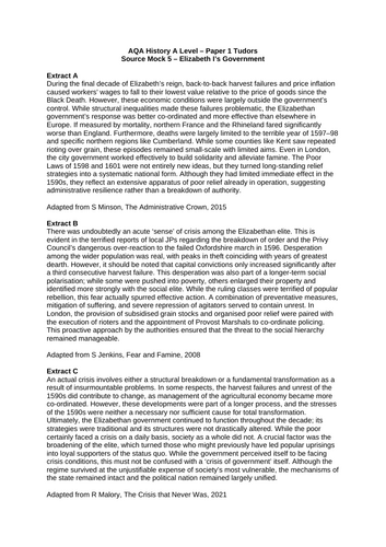 AQA Source Paper Mock Sets 5 & 6 - The Tudors: England, 1485–1603 A Level History Paper 1C