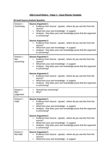 AQA AS & A Level History Essay Planner Template