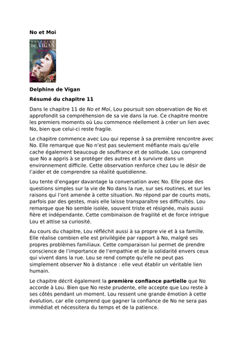 No et Moi – Delphine de Vigan – Chapter 11 Summary & Analysis