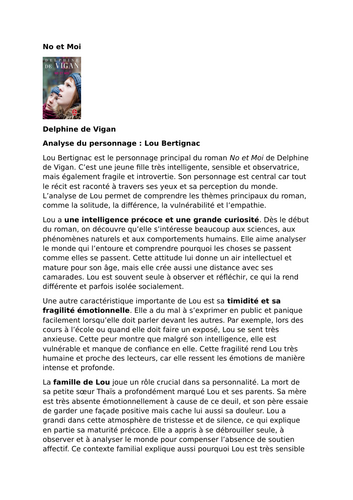 No et Moi – Delphine de Vigan – Character Analysis: Lou Bertignac