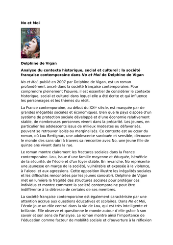 No et Moi – Delphine de Vigan – Contemporary French Society