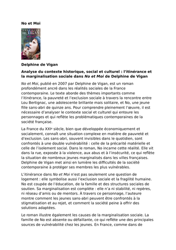 No et Moi – Delphine de Vigan – Social Marginalisation and Homelessness