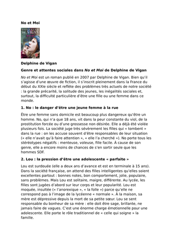 No et Moi – Delphine de Vigan – Gender and Social Expectations in Contemporary France