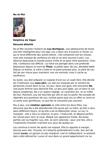 No et Moi – Delphine de Vigan – Detailed Summary