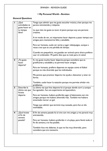Spanish GCSE Speaking - Conversation Revision Guide