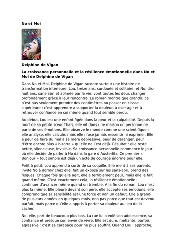 No et Moi – Delphine de Vigan – Personal Growth and Emotional Resilience