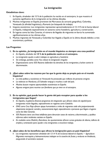 A Level Spanish Immigration - Inmigración - Revision - Cultural References