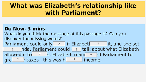 Elizabeth Lesson 13 – Elizabeth and Parliament