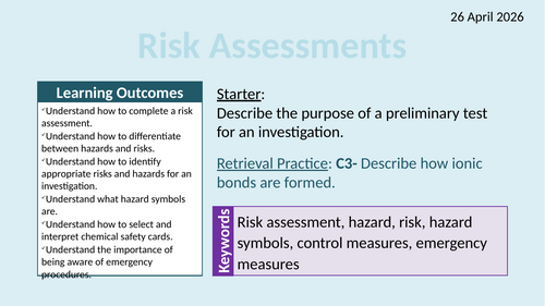OCR AAQ in Applied Science- Investigating Science: Carrying Out Risk Assessments