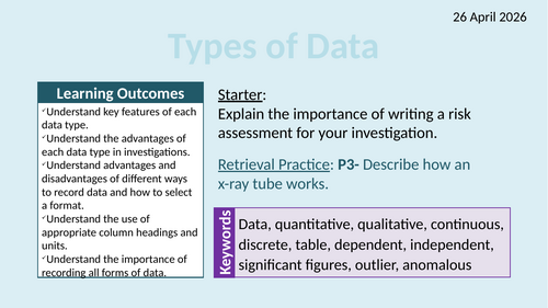 OCR AAQ in Applied Science- Investigating Science: Types of Data