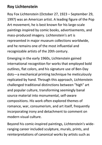 Roy Lichtenstein Handout
