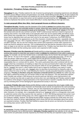 Model Essay Inspector Calls Role of Women