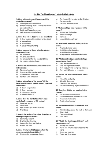 Lord Of The Flies Chapter 9 Multiple Choice Quiz