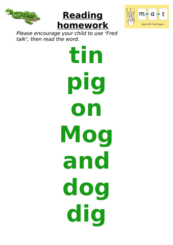 Read Write Inc based word reading homework pack