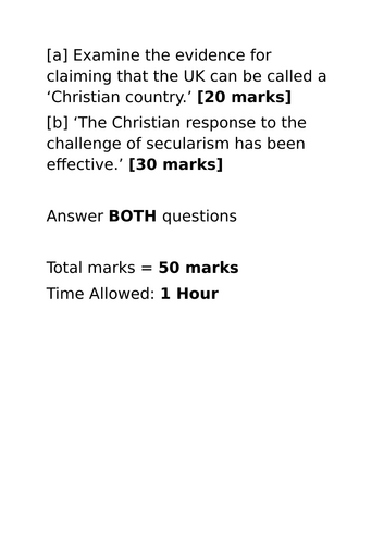 A-Level RS: 2019 Secularism Past Paper Plan + Model - Eduqas Christianity