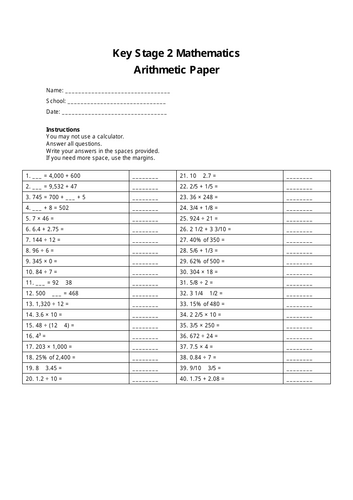 Year 6 SATs Arithmetic Papers Pack (10 Full Papers + Answers) | KS2 Maths Practice