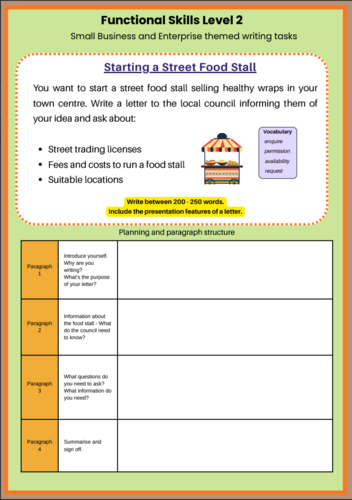 Functional Skills Level 2 - Small business and enterprise themed writing tasks