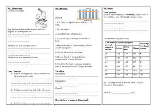 AQA Biology paper 1 Required practical revision mat