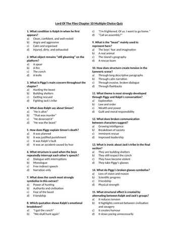 Lord Of The Flies Chapter 10 Multiple Choice Quiz