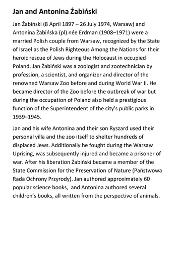 Jan and Antonina Żabiński - The Zookeepers Wife coloring poster