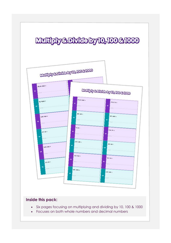 Multiplying and Dividing numbers by 10, 100 and 1000