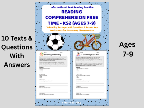 Reading Comprehension Free Time Worksheets (Ages 7–9) | 10 Texts & Questions