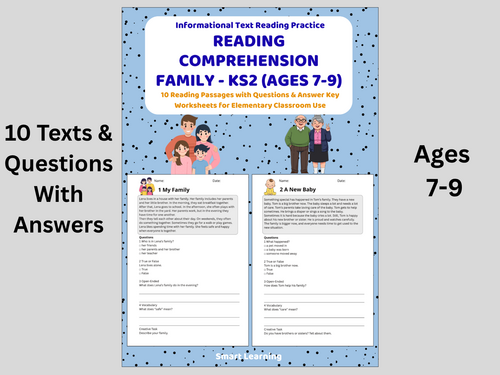 Reading Comprehension Family Worksheets (Ages 7–9) | 10 Texts & Questions