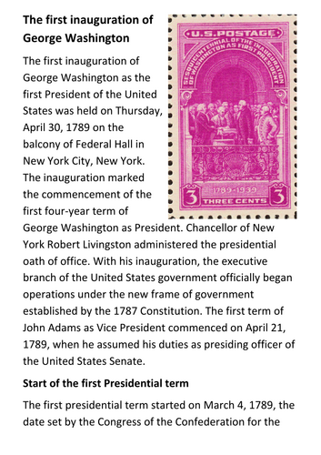 The inauguration of George Washington Handout