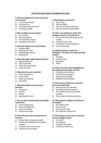 Lord Of The Flies Chapter 11 Multiple Choice Quiz