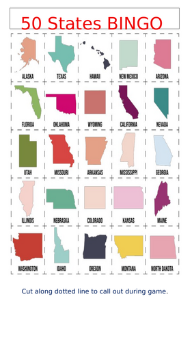 50 States USA Bingo