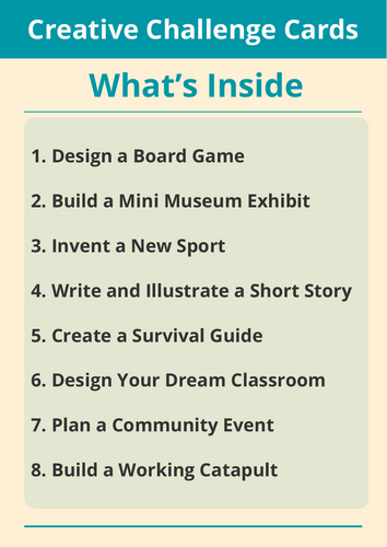 Creative Challenge Cards for 10 - 14 year olds.