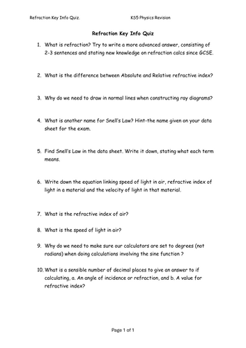 KS5 Physics Last Minute Revision Refraction