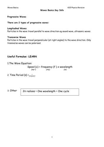KS5 Physics Last Minute Revision Progressive Waves Basics