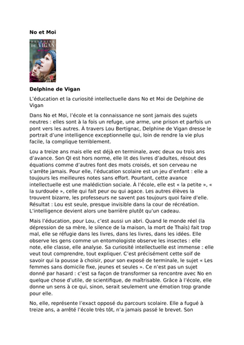 No et Moi – Delphine de Vigan – Education and Intellectual Curiosity