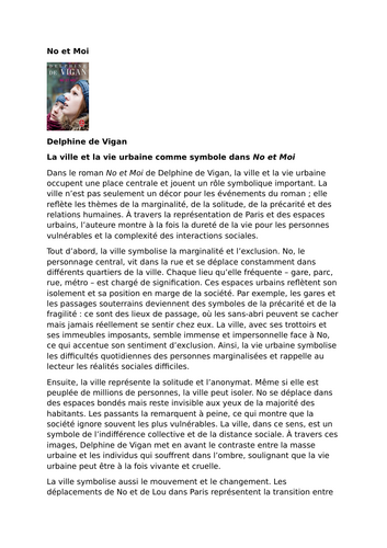 No et Moi – Delphine de Vigan – The City and Urban Life