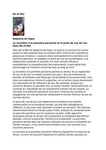 No et Moi – Delphine de Vigan – First-Person Narration