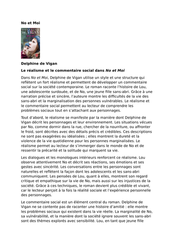 No et Moi – Delphine de Vigan – Realism and Social Commentary