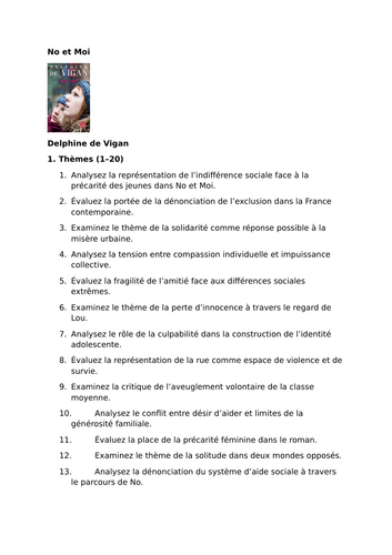 No et Moi – Delphine de Vigan – Sample Essay Titles Resource