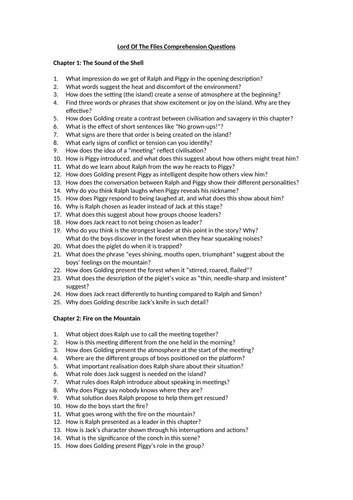Lord Of The Flies Comprehension Questions