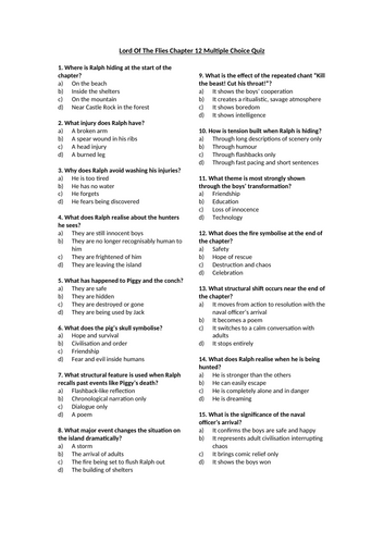 Lord Of The Flies Chapter 12 Multiple Choice Quiz