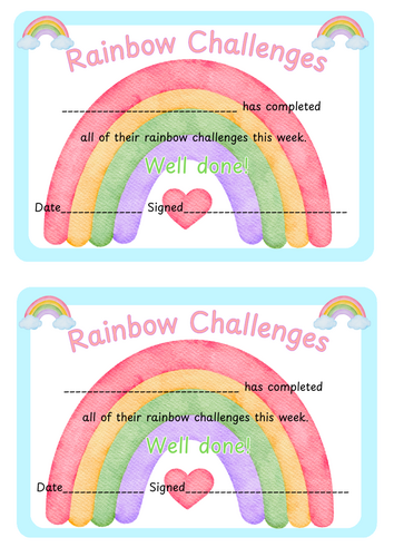 Rainbow challenges certificate