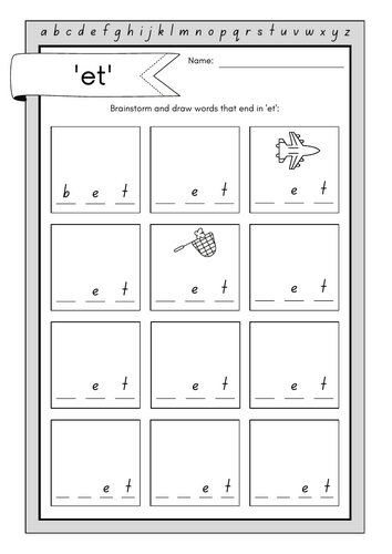 Phonics set of 11 worksheets for Word Family