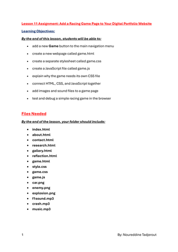 Add a Racing Game Page to Your Digital Portfolio Website for Gr6/7/89