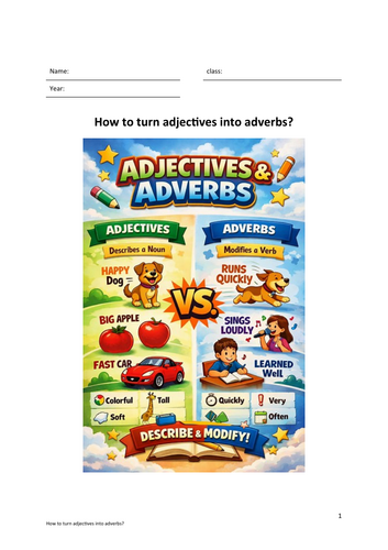 Turning Adjectives into Adverbs – Complete Worksheet Pack