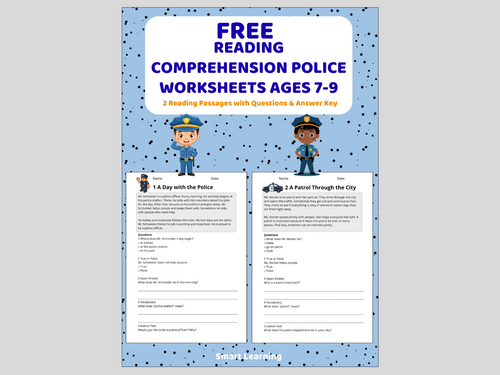 FREE: Reading Comprehension Police Worksheets - Ages 7-9 | Informational Texts