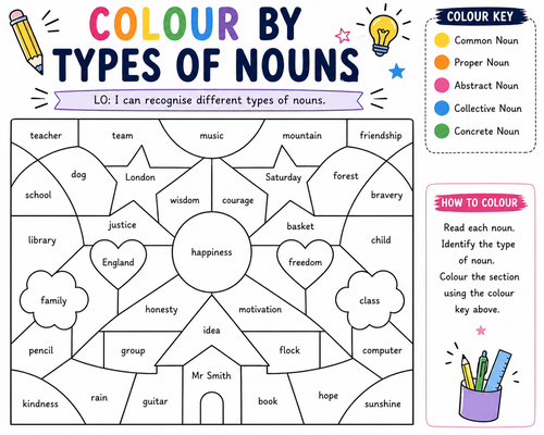 Colour by Types of Nouns – Grammar Activity (KS2/KS3)