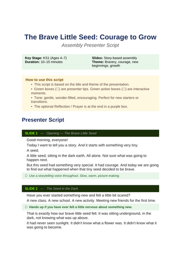 The Brave Little Seed | KS1 Assembly & Transition Resource | Courage & Growth