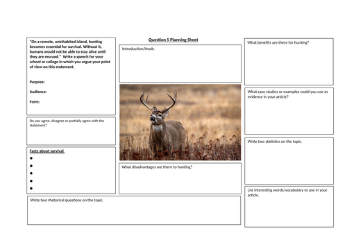 AQA English Language Paper 2 Question 5 - Planning Sheet: Hunting