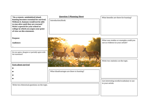 AQA English Language Paper 2 Question 5 - Planning Sheet: Hunting
