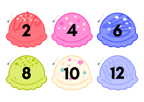 Skip Counting by 2's, 5's, 10's (within 100) Ice-cream Scoops Cut and Paste Activity